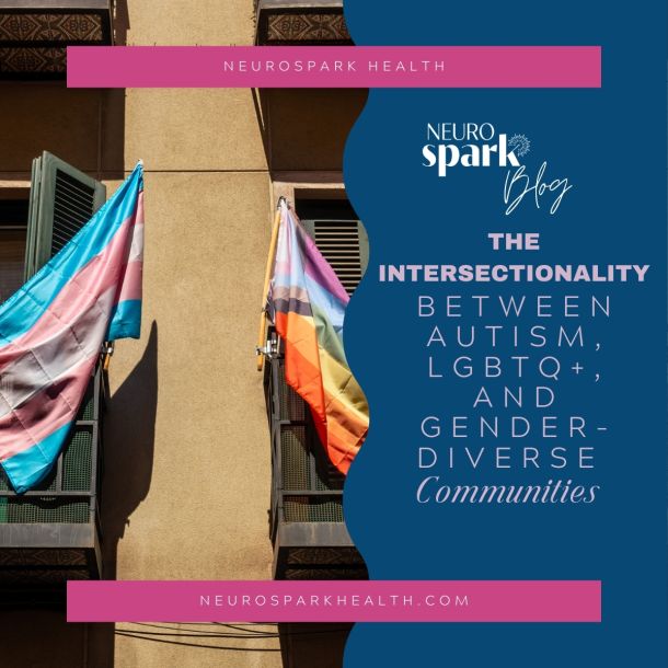 Graphic for NeuroSpark Health's blog The Intersectionality Between Autism, LGBTQ+, and Gender-Diverse Communities.