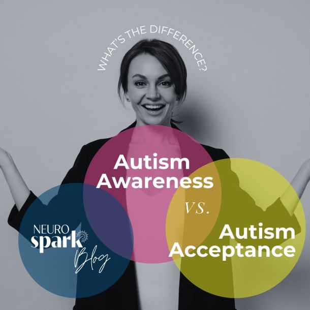 Graphic showing the difference between autism awareness versus autism acceptance